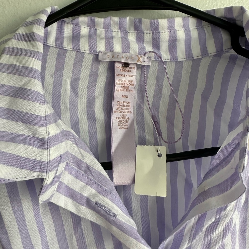 Savage x Fenty Coastal Stripe Woven Voile Sleep Crop
Shirt with Drawstring NWT - Picture 5 of 5
